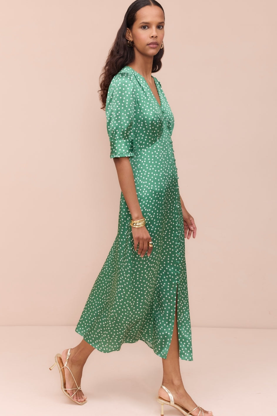 Bernie Silk Dress - Green Spot