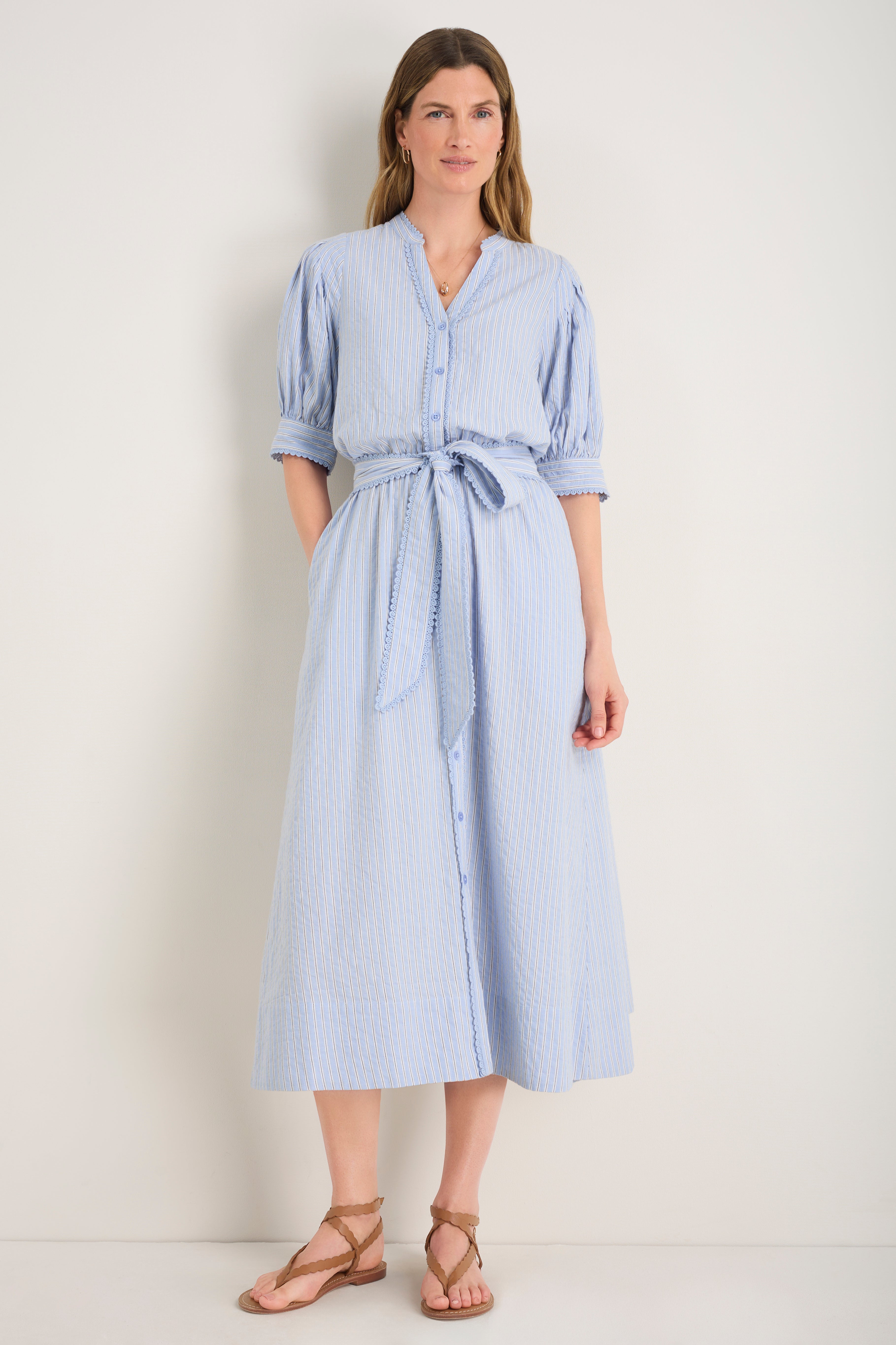 Fiona Shirt Dress - Powder Blue Stripe