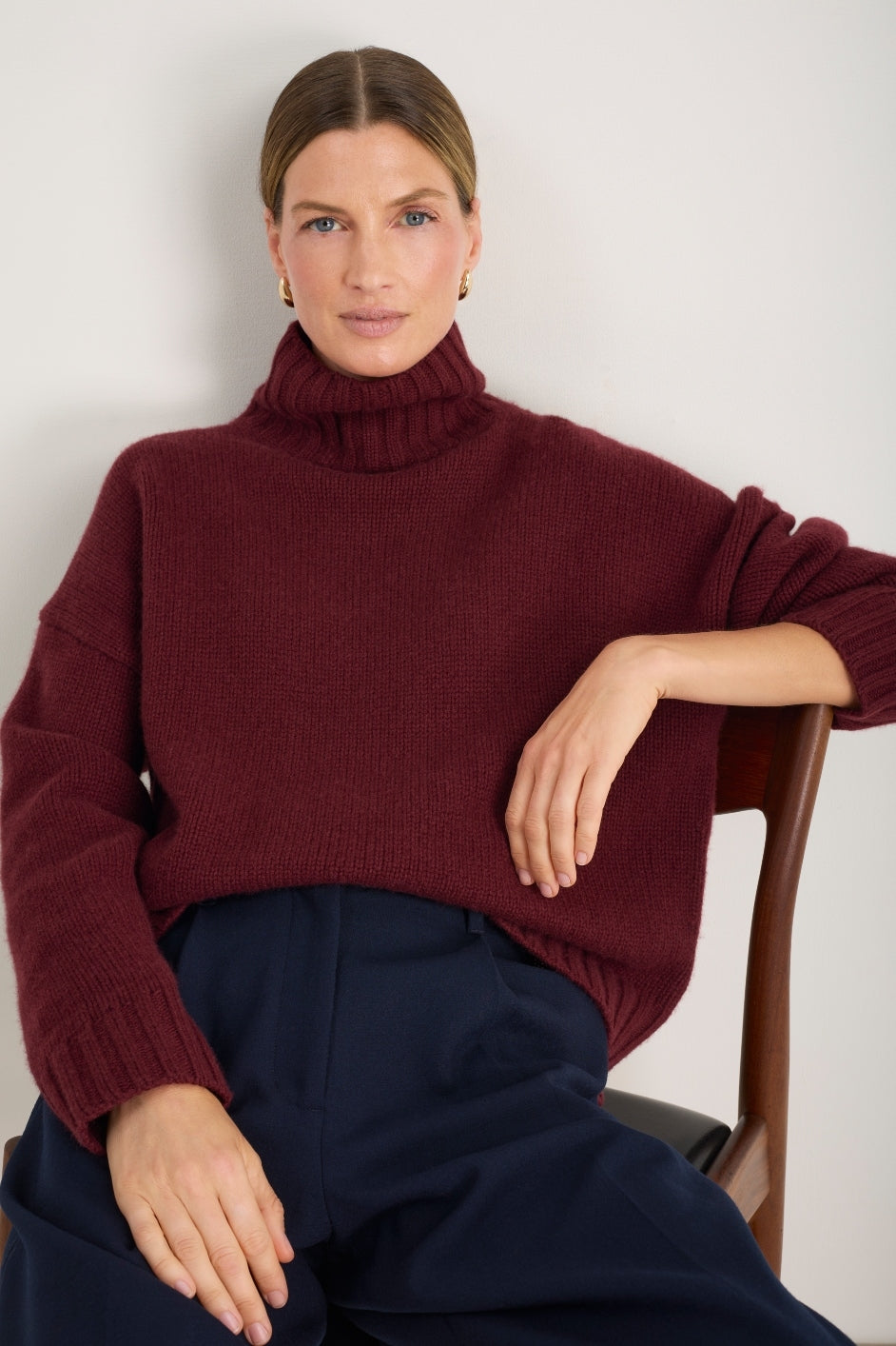 Liana Chunky Funnel Neck Jumper - Deep Fig