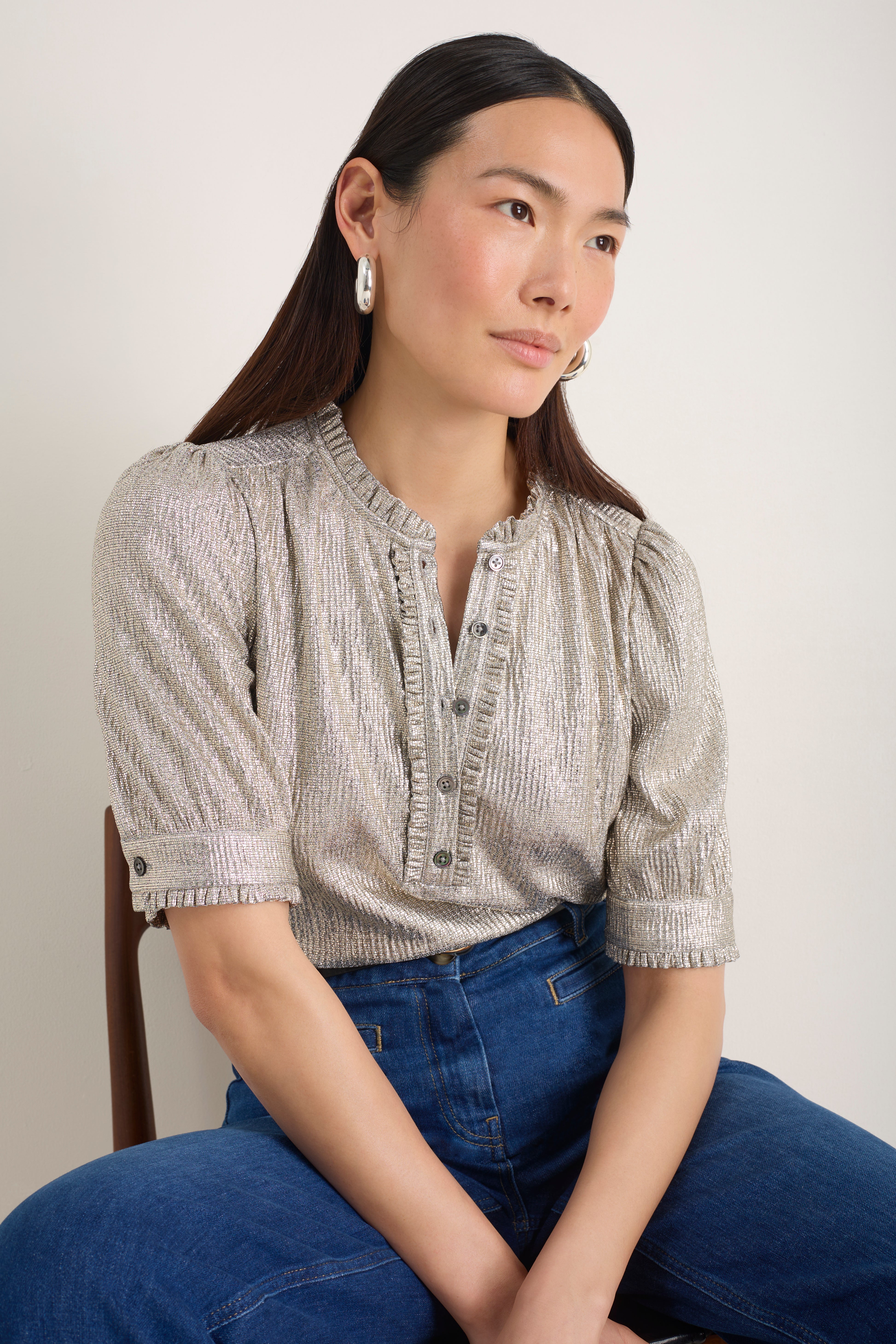 Noah Metallic Top - Champagne