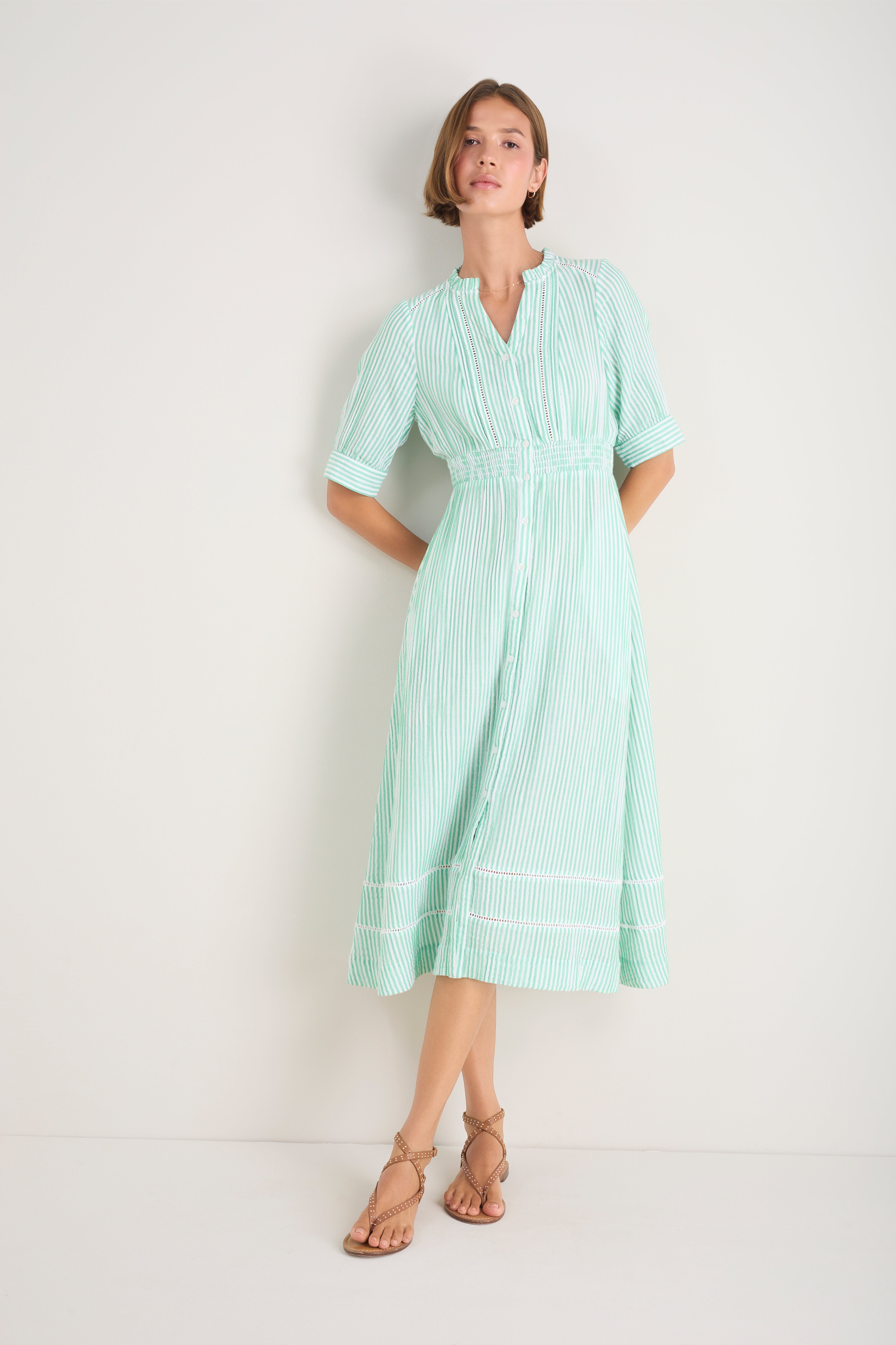 Otti Midi Dress - Jade Green/White Stripe
