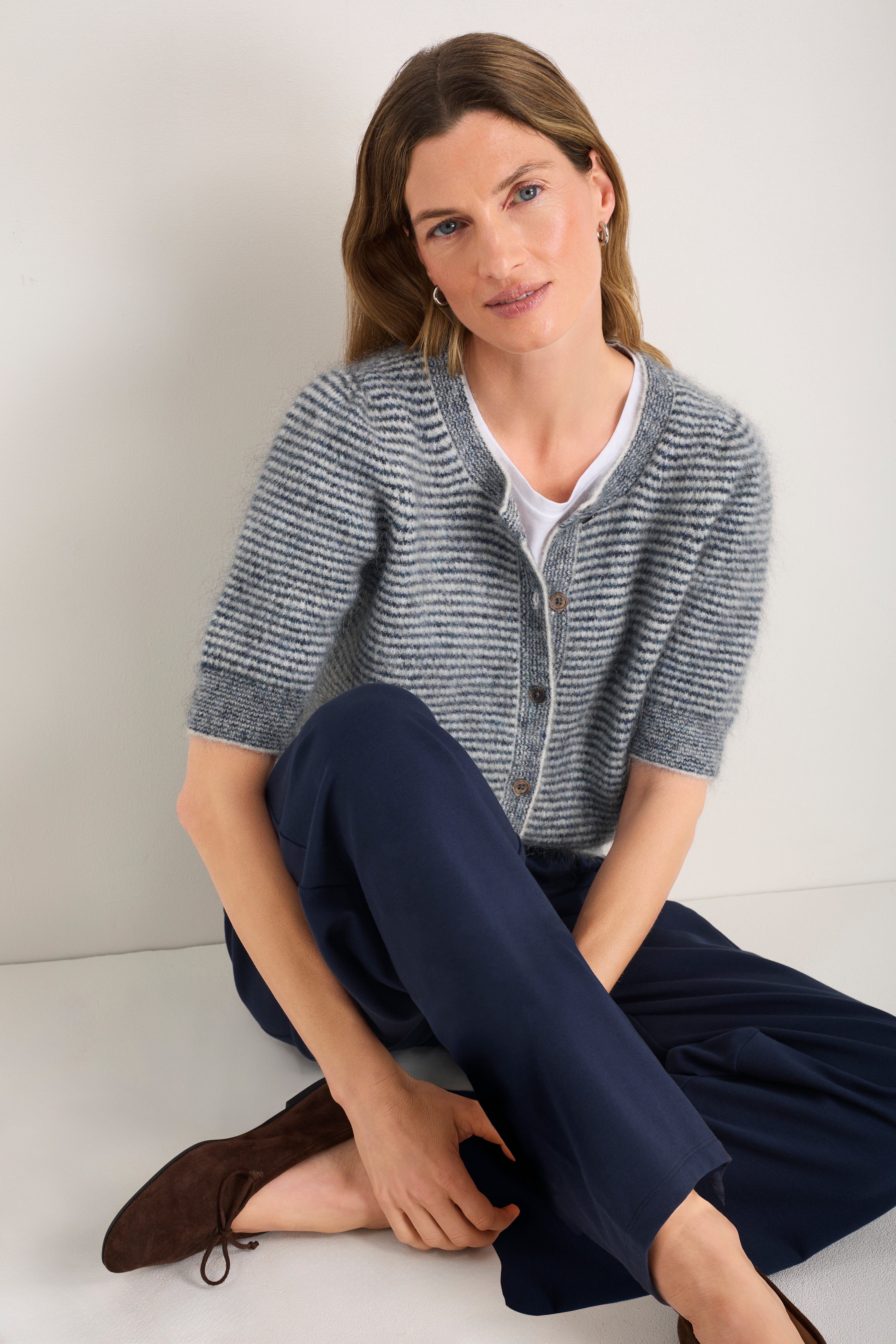 Phoebe Cardigan - Blue/Ivory Stripe