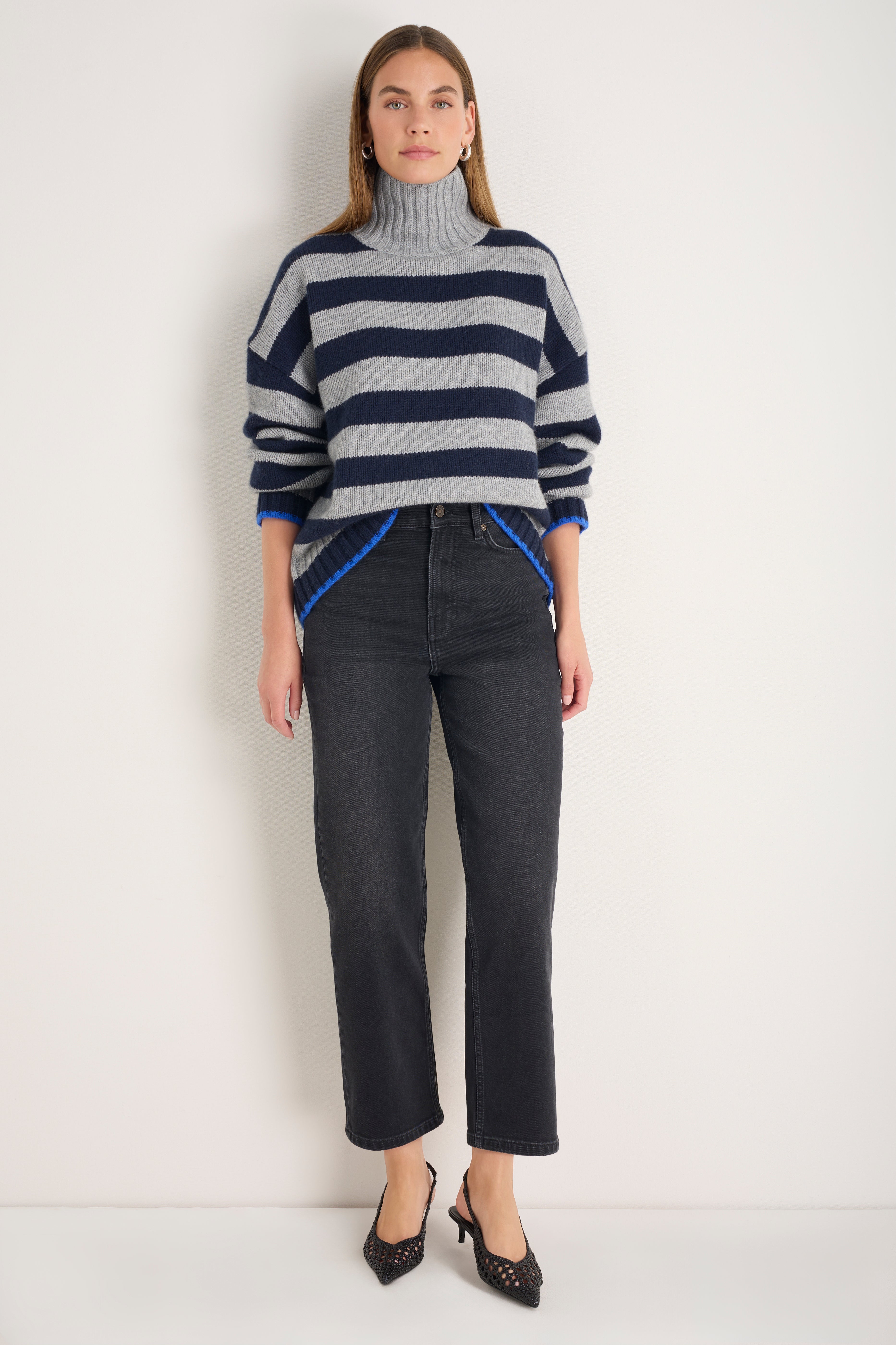 Liana Chunky Funnel Neck Jumper - Midnight/Grey Stripe