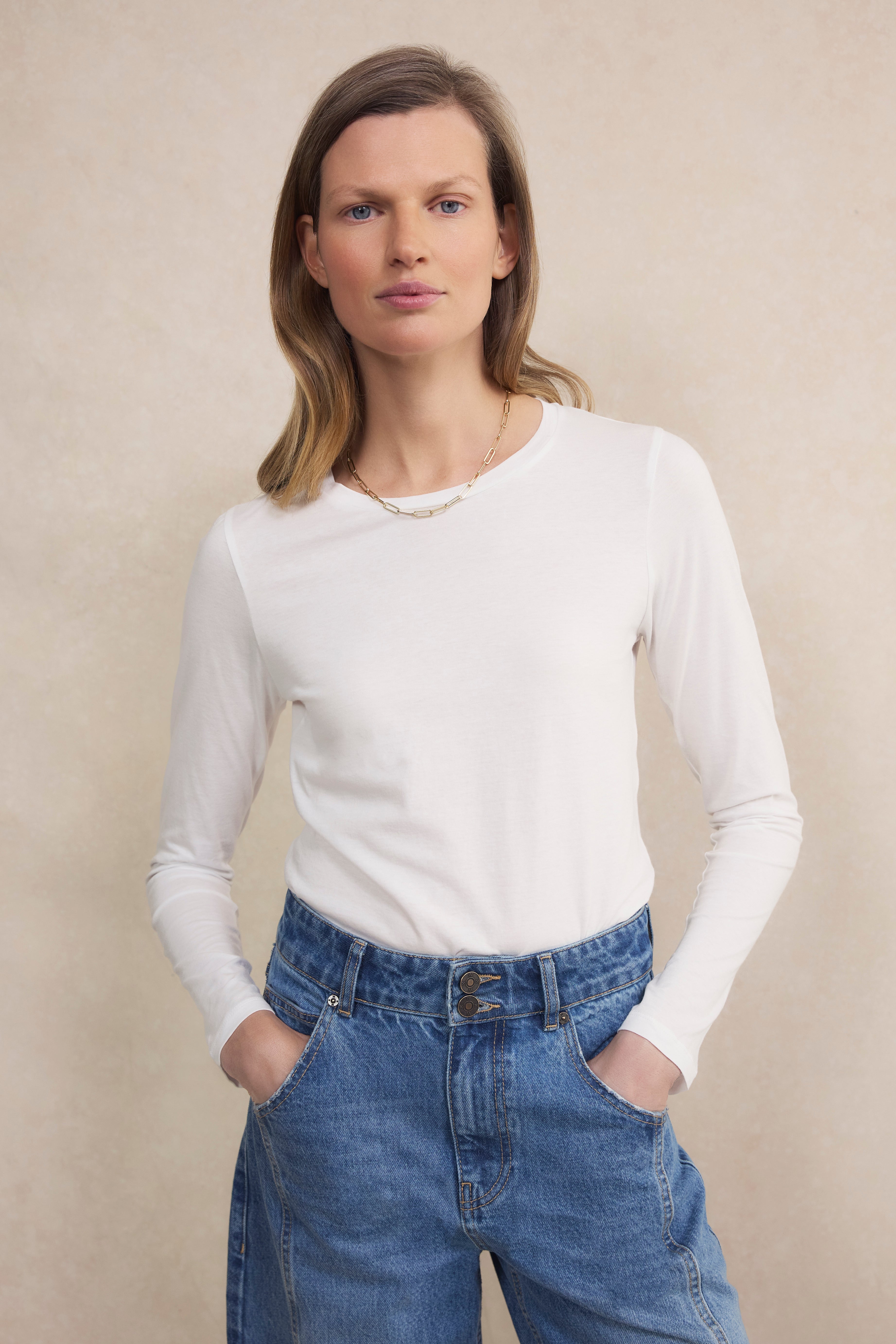 Margo Long Sleeve Jersey Top - White
