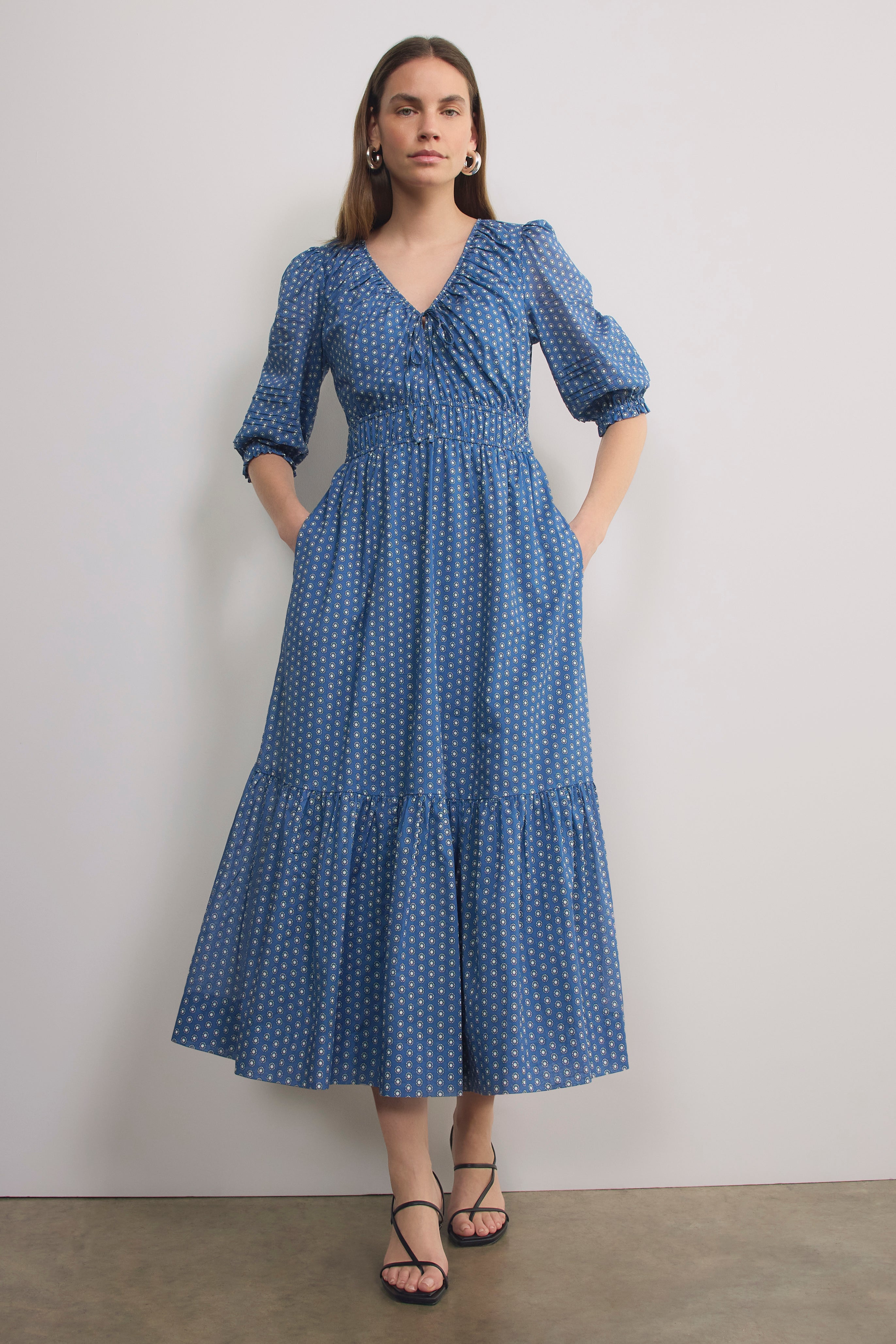 Piper Dress - Chambray Geo Stamp