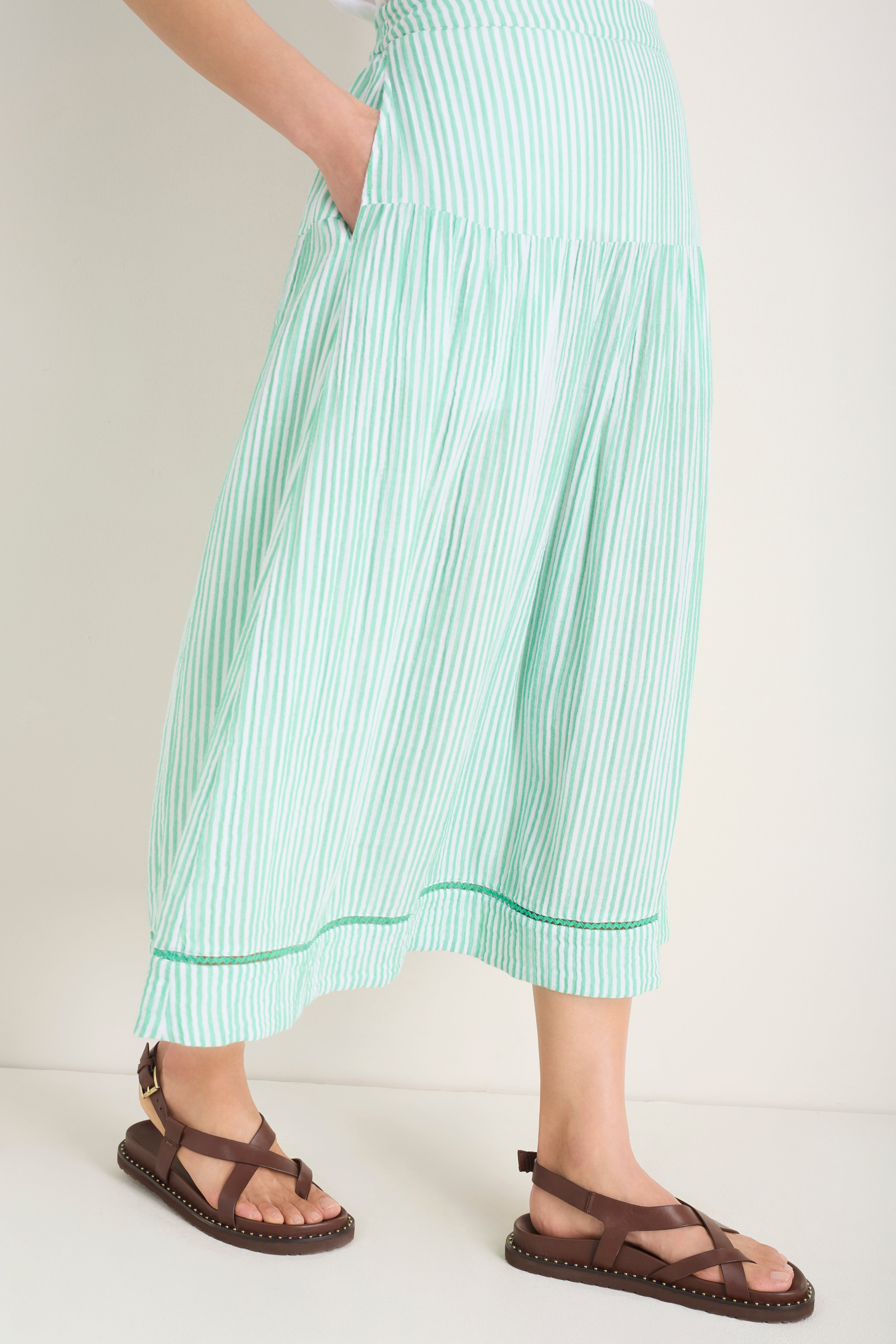 Tia Skirt - Jade Green/White Stripe