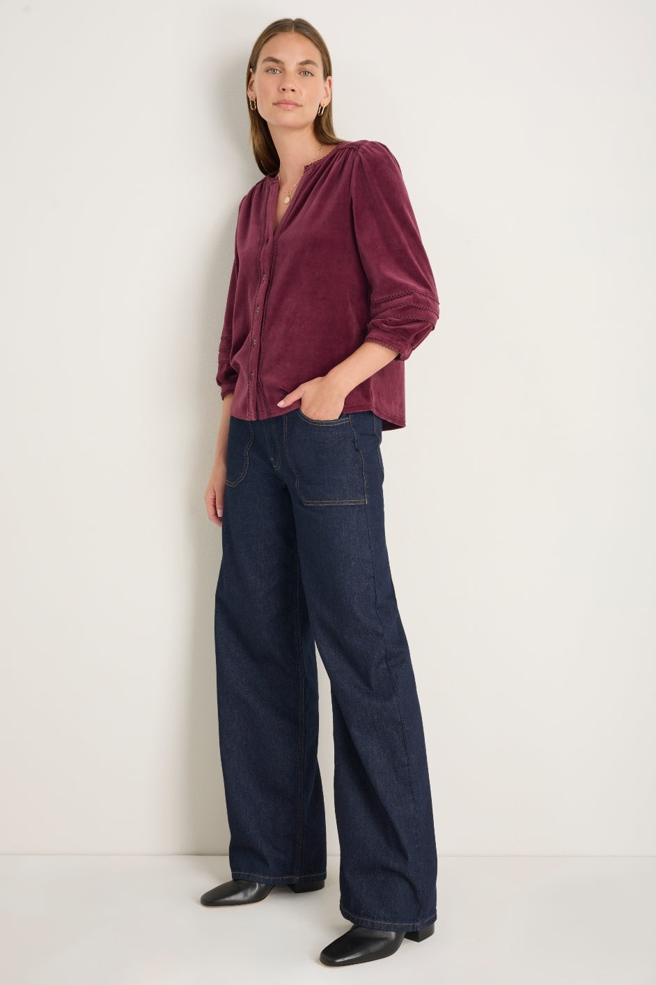 Velma Velour Blouse - Deep Fig