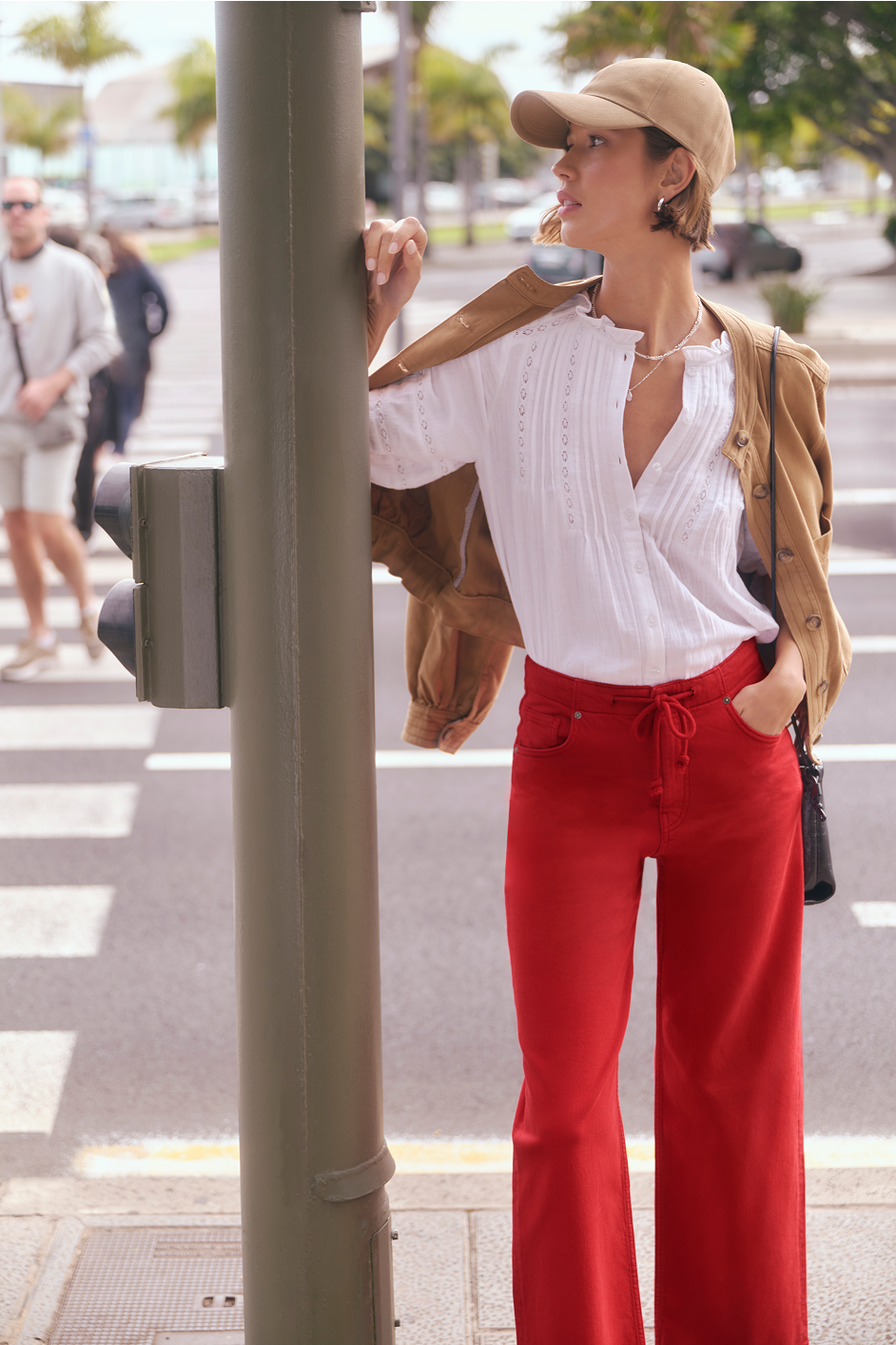 Alana Straight Leg Drawcord Jean - Red