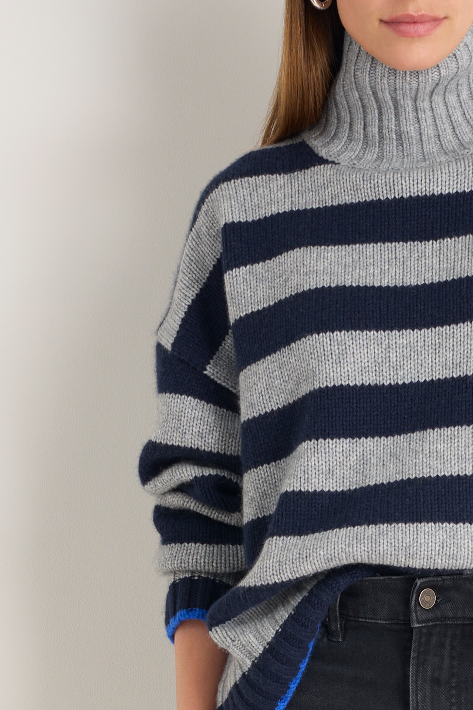 Liana Chunky Funnel Neck Jumper - Midnight/Grey Stripe